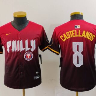 Youth Philadelphia Phillies #8 Nick Castellanos Red 2024 City Connect Limited Stitched Baseball Jerseys