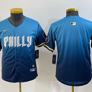 Youth Philadelphia Phillies Blank Blue 2024 City Connect Limited Stitched Baseball Jersey