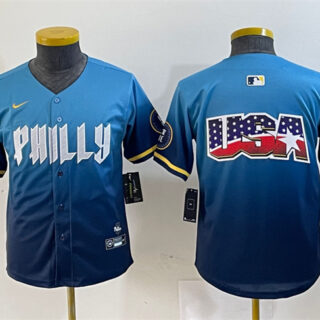 Youth Philadelphia Phillies Team Big Logo Blue 2024 City Connect Limited Stitched Baseball Jersey