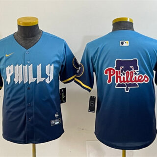 Youth Philadelphia Phillies Team Big Logo Blue 2024 City Connect Limited Stitched Baseball Jersey