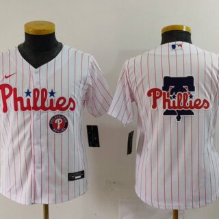 Youth Philadelphia Phillies Team Big Logo White Cool Base Stitched Baseball Jerseys