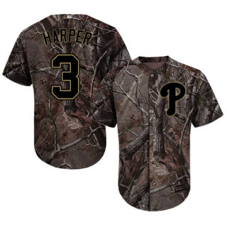 Youth Phillies #3 Bryce Harper Camo Realtree Collection Cool Base Stitched Youth Baseball Jersey