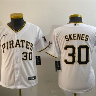Youth Pittsburgh Pirates #30 Paul Skenes White With Patch Cool Base Stitched Baseball Jersey
