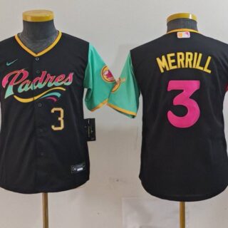 Youth San Diego Padres #3 Jackson Merrill Black City Connect Stitched Baseball Jersey(Run Small)