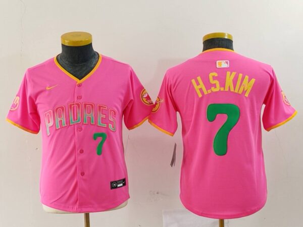 Youth San Diego Padres #7 Ha-Seong Kim Pink Stitched Baseball Jerseys