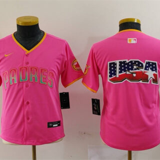Youth San Diego Padres Team Big Logo Pink Stitched Baseball Jersey