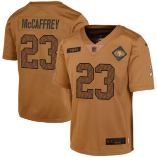 Youth San Francisco 49ers #23 Christian McCaffrey 2023 Brown Salute To Service Limited Stitched Football Jersey