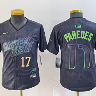 Youth Tampa Bay Rays #17 Isaac Paredes Charcoal 2024 City Connect Limited Stitched Baseball Jerseys