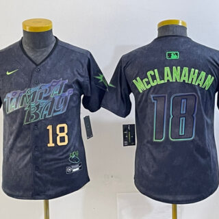 Youth Tampa Bay Rays #18 Shane McClanahan Charcoal 2024 City Connect Limited Stitched Baseball Jersey