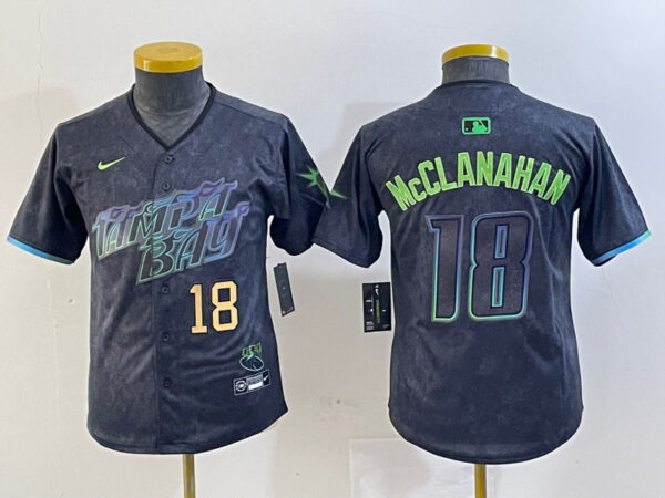 Youth Tampa Bay Rays #18 Shane McClanahan Charcoal 2024 City Connect Limited Stitched Baseball Jersey