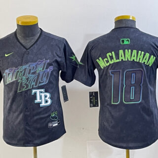 Youth Tampa Bay Rays #18 Shane McClanahan Charcoal 2024 City Connect Limited Stitched Baseball Jersey