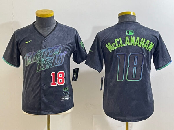 Youth Tampa Bay Rays #18 Shane McClanahan Charcoal 2024 City Connect Limited Jerseys
