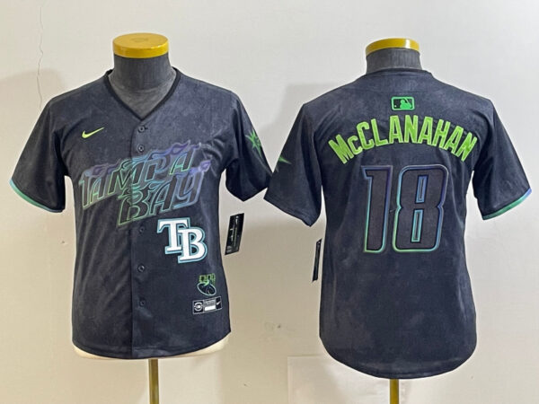 Youth Tampa Bay Rays #18 Shane McClanahan Charcoal 2024 City Connect Limited jerseys