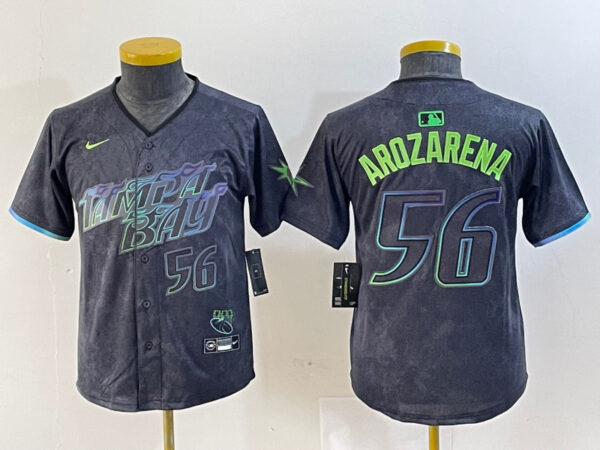 Youth Tampa Bay Rays #56 Randy Arozarena Charcoal 2024 City Connect Limited Stitched Baseball Jersey