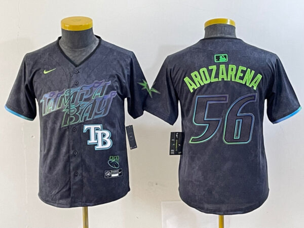 Youth Tampa Bay Rays #56 Randy Arozarena Charcoal 2024 City Connect Limited Stitched Baseball Jersey