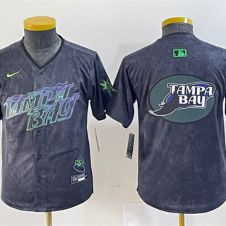 Youth Tampa Bay Rays Team Big Logo Charcoal 2024 City Connect Limited Stitched Baseball Jersey