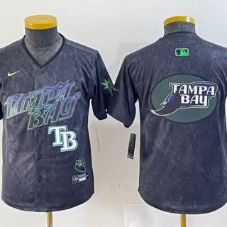Youth Tampa Bay Rays Team Big Logo Charcoal 2024 City Connect Limited Stitched Baseball JerseyS 2