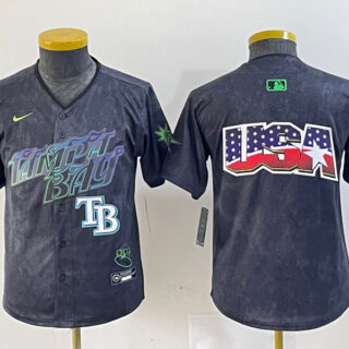 Youth Tampa Bay Rays Team Big Logo Charcoal 2024 City Connect Limited Stitched Baseball JerseyS 3