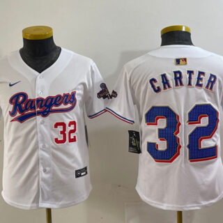Youth Texas Rangers #32 Evan Carter White Gold Stitched Baseball Jersey(Run Small)