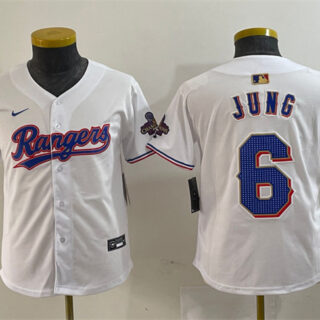 Youth Texas Rangers #6 Josh Jung White Gold Stitched Baseball Jersey