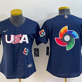Youth USA Baseball 2023 Navy Big Logo With Patch World Baseball Classic Stitched Jersey