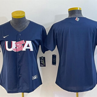 Youth USA Baseball Blank 2023 Navy World Baseball Classic Stitched Jersey