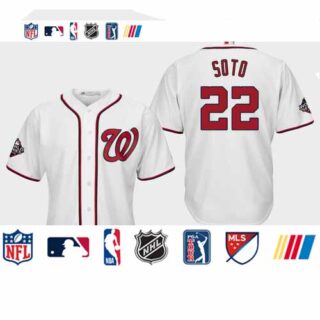 Youth Washington Nationals #22 Juan Soto White 2019 World Series Bound Cool Base Jersey