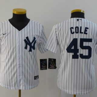 Youth Yankees 45 Gerrit Cole White Youth 2020 Nike Cool Base Jersey