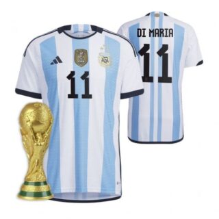 Women's Angel Di Maria Argentina National Team White Home 3 Stars 2022 World Cup Champions Jersey