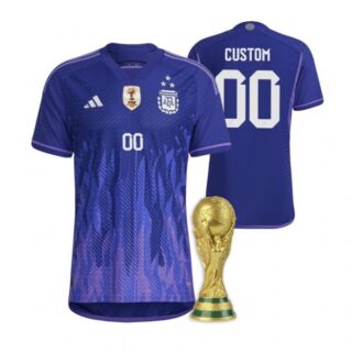 Women's Custom Argentina National Team Purple Away 3 Stars 2022 World Cup Champions Jersey