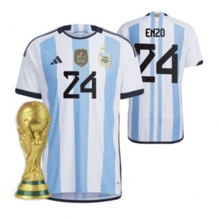 Women's Enzo Fernandez Argentina National Team White Home 3 Stars 2022 World Cup Champions Jersey