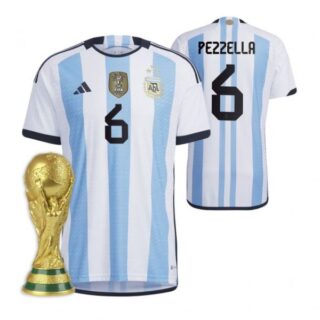 Women's German Pezzella Argentina National Team White Home 3 Stars 2022 World Cup Champions Jersey