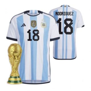 Women's Guido Rodriguez Argentina National Team White Home 3 Stars 2022 World Cup Champions Jersey