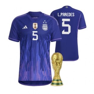 Women's Leandro Paredes Argentina National Team Purple Away 3 Stars 2022 World Cup Champions Jersey