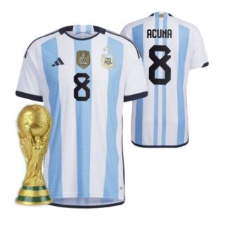 Women's Marcos Acuna Argentina National Team White Home 3 Stars 2022 World Cup Champions Jersey