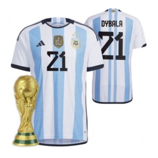 Women's Paulo Dybala Argentina National Team White Home 3 Stars 2022 World Cup Champions Jersey