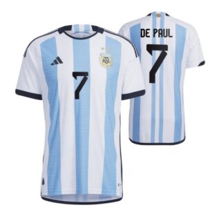 Men's Rodrigo De Paul Argentina National Team White Home Soccer Jersey 2022-23