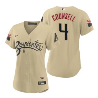 Women Arizona Diamondbacks #4 Craig Counsell Serpientes City Connect Jersey Gold - Stitched