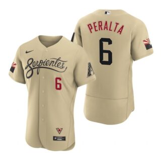 Men's Arizona Diamondbacks #6 David Peralta Serpientes City Connect Jersey Gold - Stitched