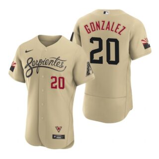 Men's Arizona Diamondbacks #20 Luis Gonzalez Serpientes City Connect Jersey Gold - Stitched