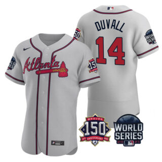 Men's Atlanta Braves Adam Duvall 2021 World Series Stitched Jersey Flex Base Gray