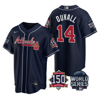 Men's Atlanta Braves Adam Duvall 2021 World Series Stitched Jersey Cool Base Navy