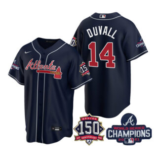 Men's Atlanta Braves Adam Duvall 2021 World Series Champions Stitched Jersey Cool Base Navy