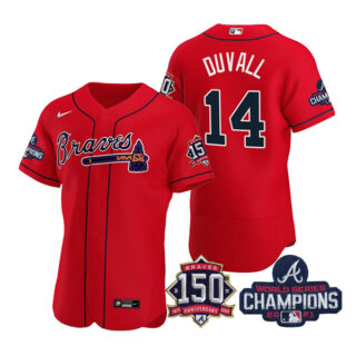 Men's Atlanta Braves Adam Duvall 2021 World Series Champions Stitched Jersey Flex Base Red