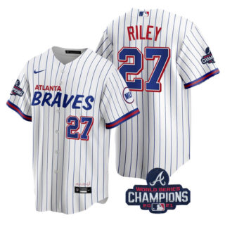 Men's Austin Riley Atlanta Braves 2021 World Series Champions White City Jersey