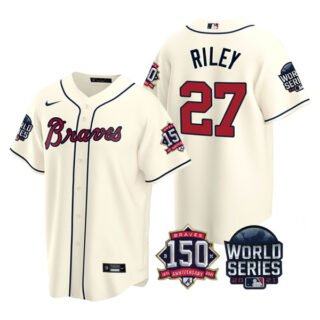 Men's Atlanta Braves Austin Riley 2021 World Series Stitched Jersey Cool Base Cream