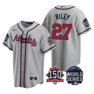 Men's Atlanta Braves Austin Riley 2021 World Series Stitched Jersey Cool Base Gray