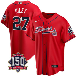 Men's #27 Austin Riley Atlanta Braves Los Bravos Red Stitched Jersey Red