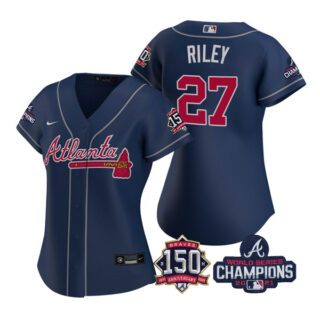 Women's Atlanta Braves Austin Riley 2021 World Series Champions Stitched Jersey Navy