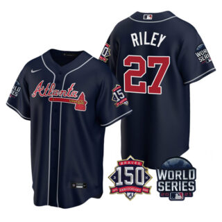 Men's Atlanta Braves Austin Riley 2021 World Series Stitched Jersey Cool Base Navy